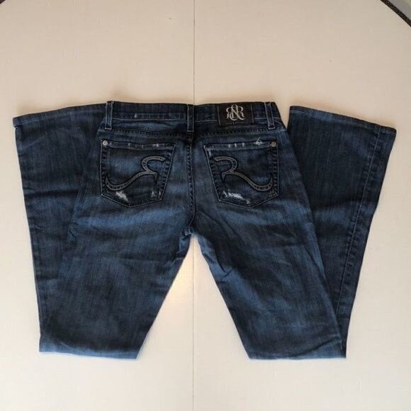 Rock & Republic Skinny Boot Cut Jeans Distressed Faded Dark Denim 27 - Picture 3 of 11